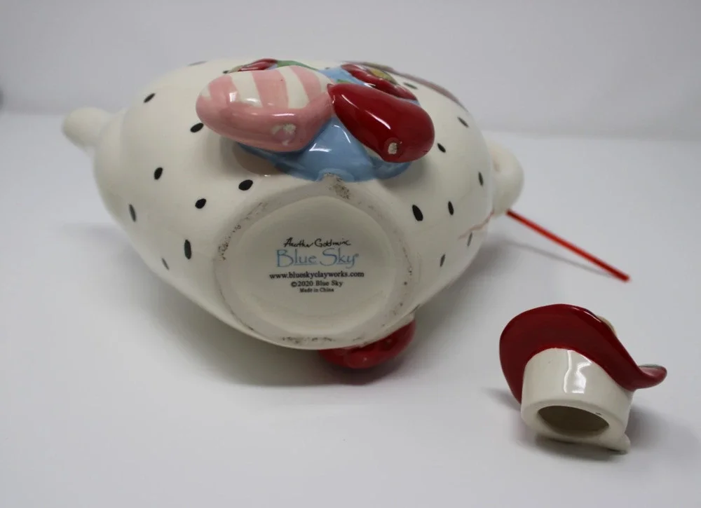 Blue Sky Clayworks “Be Mine” Heart Teapot – 2020, Floral, 9x6–7.5”, 2 lbs